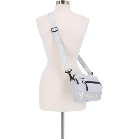 Women's Ice Grey Nylon Bean Crossbody Belt Bag Adjustable Shoulder Strap Zipper - Picture 5 of 5